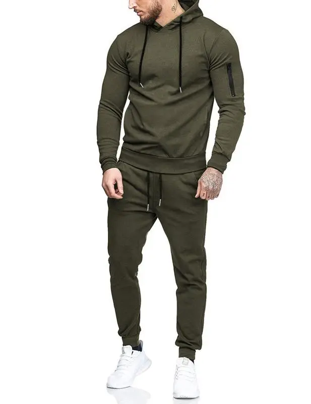 Men's Tracksuit Hoodie Set Hooded Athletic Sweatsuits Casual Running Jogging Sport Suit Sets Classic Menswear Cotton Elastic