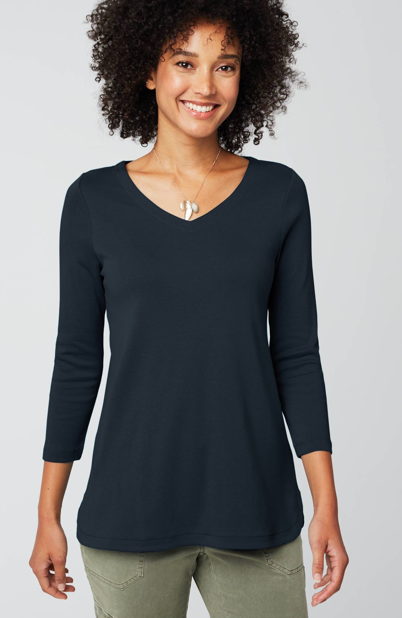 pima 3/4-sleeve v-neck tee