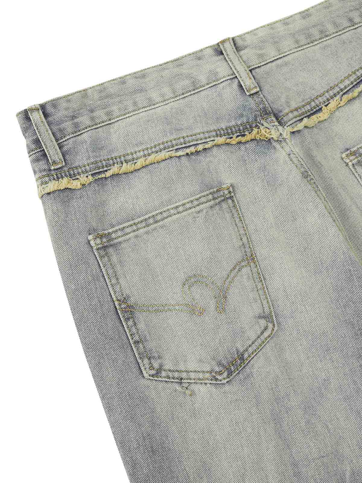Heavy Washed Ripped Plaid Stitching Hip-Hop Jeans - 2174