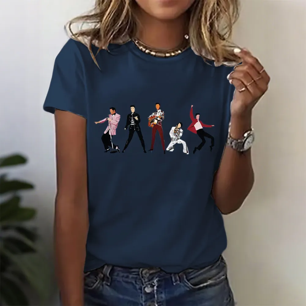 Women's Character Singing Print Short Sleeve Round Neck Cotton T-Shirt