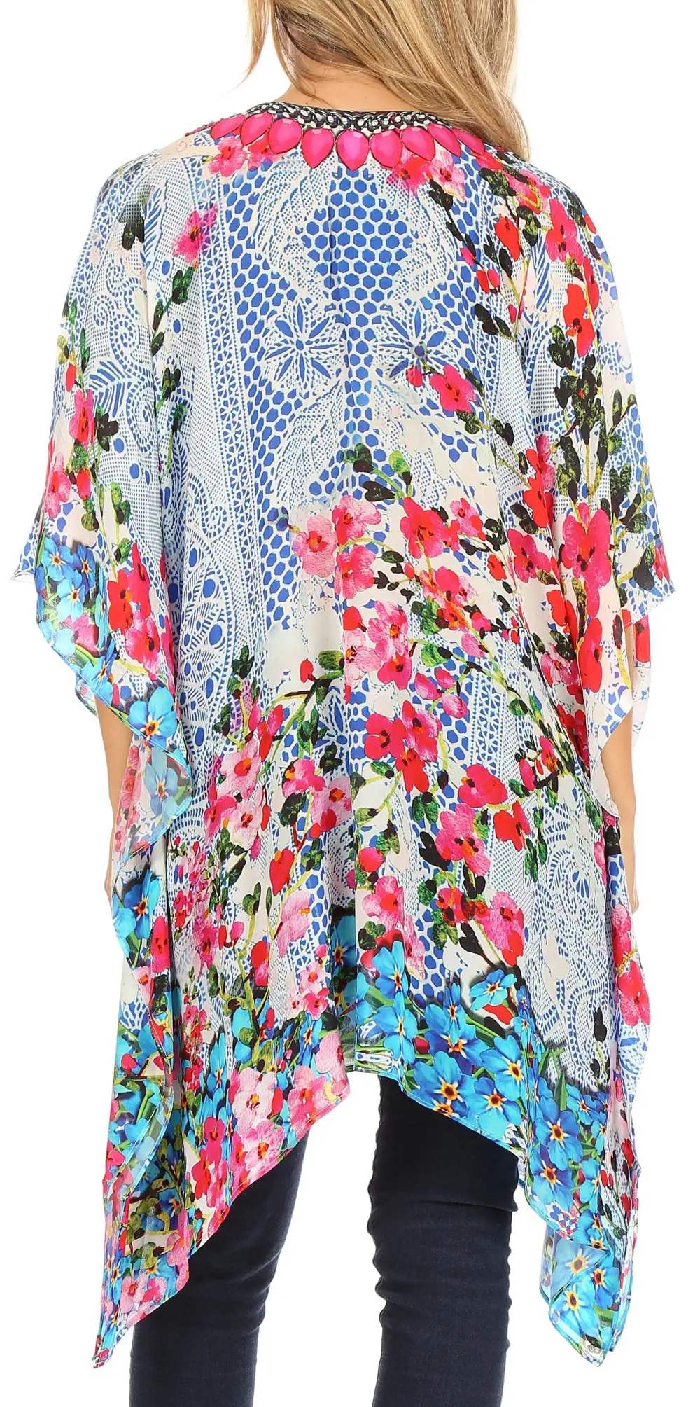 Women's Caftan Poncho Cover up V neck Top Lace up With Rhinestone