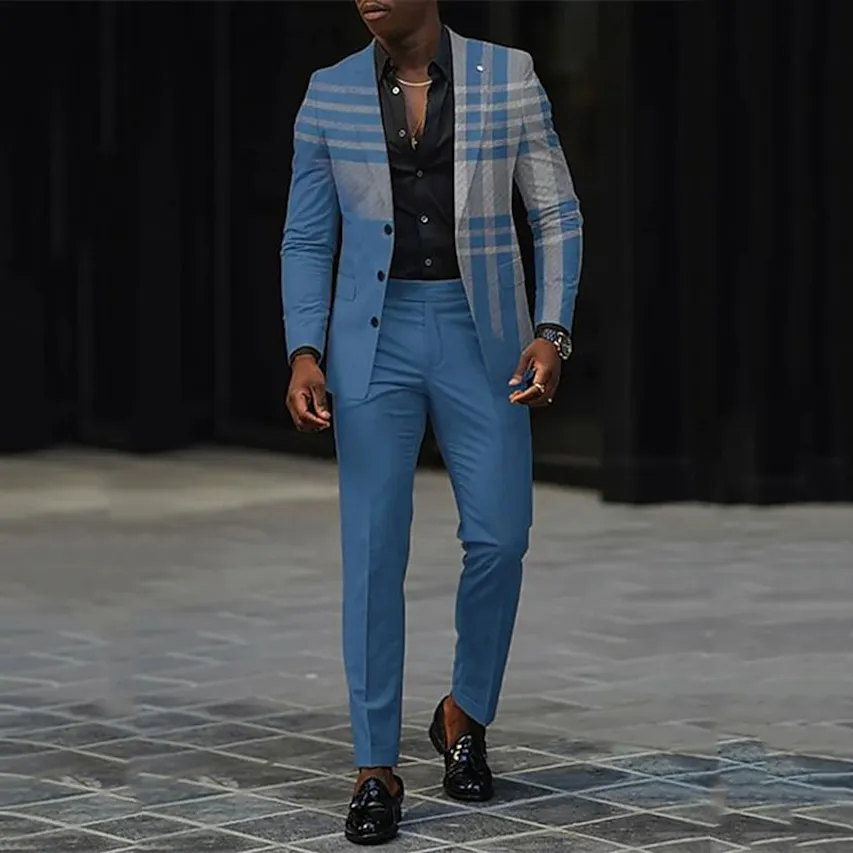 Men's Business Ombre Peak Lapel Blazer & Straight Pants 2Pcs Set