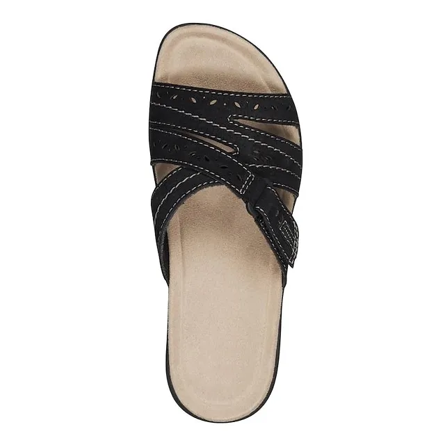 Women's Sandals Slippers Boho Bohemia Beach Flat Sandals Outdoor Slippers Daily Beach Summer Wedge Heel Classic Casual PU Solid Color Black White Pink