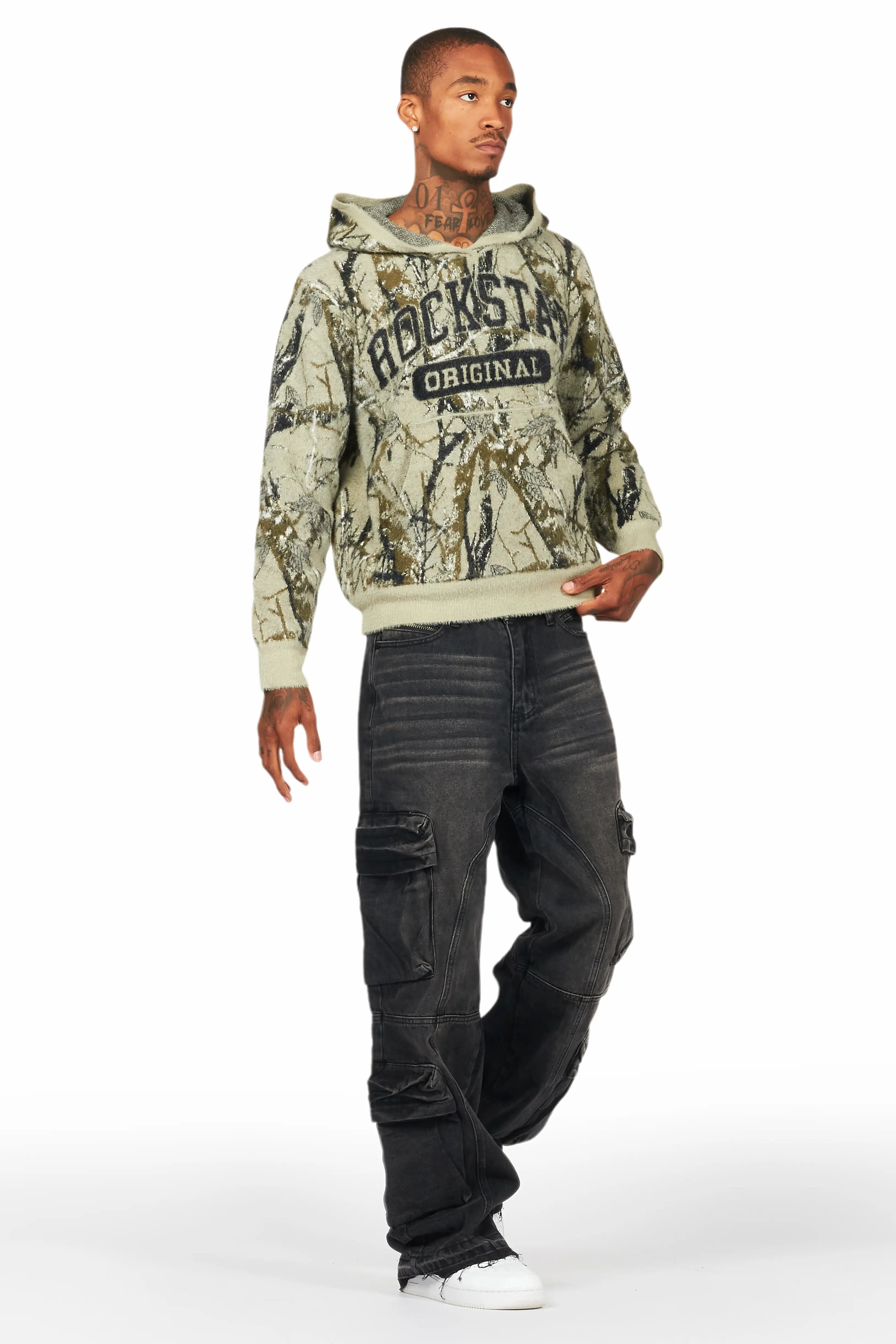 Gregor Black Baggy Fit Cargo Jean