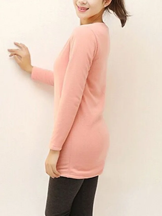 Women's Fleece Lounge Top Pure Color Warm Fashion Casual Home Street Daily Cotton Warm Crew Neck Long Sleeve Pullover Winter Denim Blue Melon red