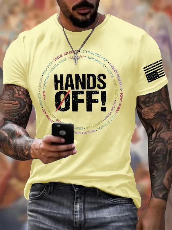 Men'S Retro Hands Off Protest Print T-Shirt