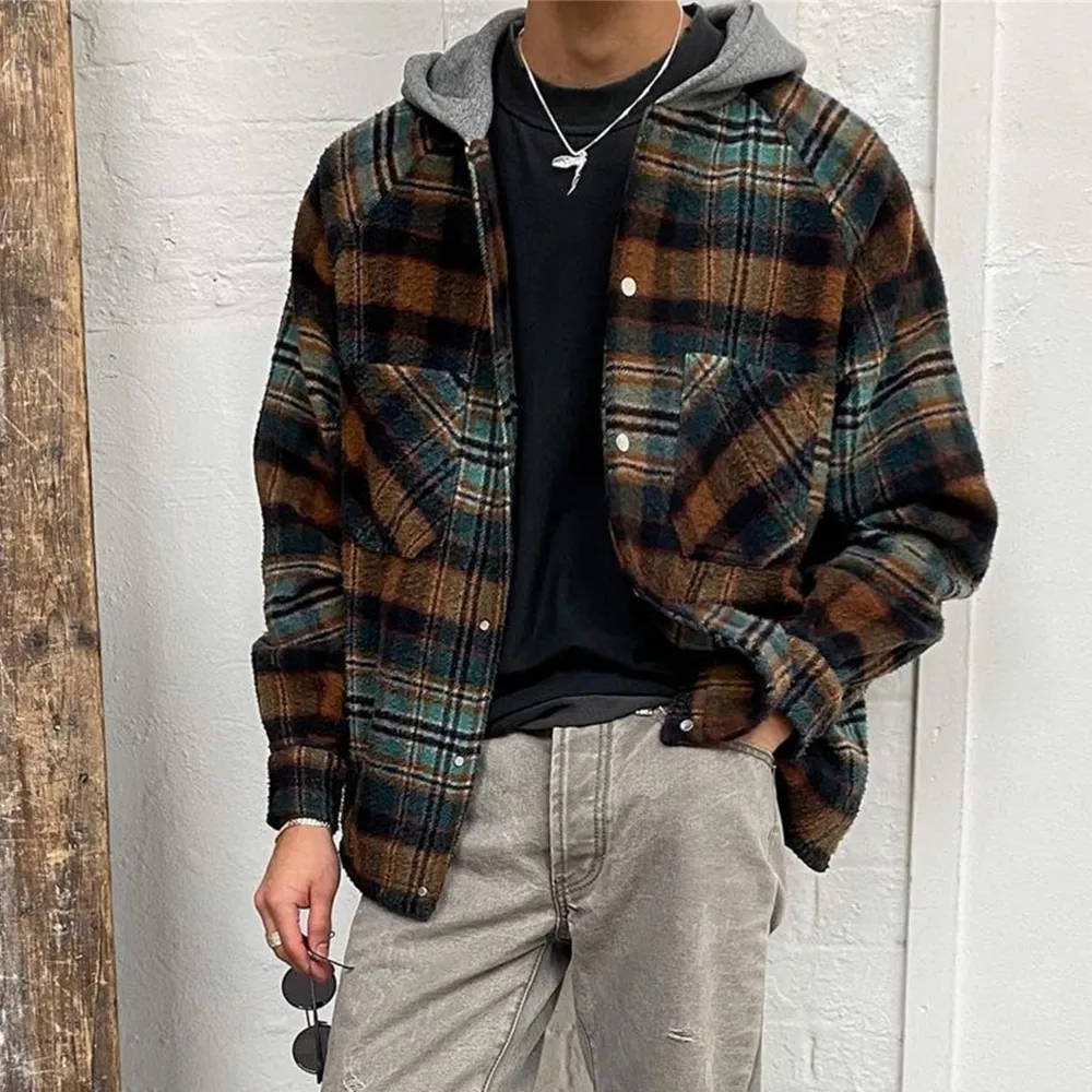 Men's Casual Check Hooded Jacket