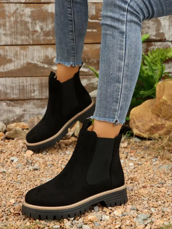 Chunky Sole Chelsea Boots for Women, Trendy High Heel Ankle Boots