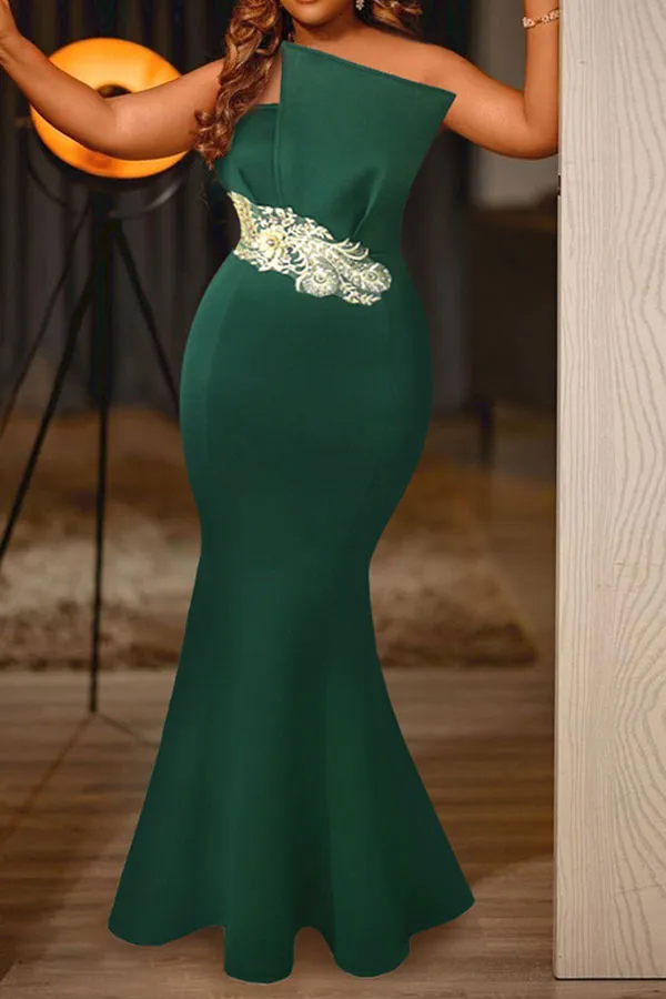Green Elegant Fishtail Maxi Dress