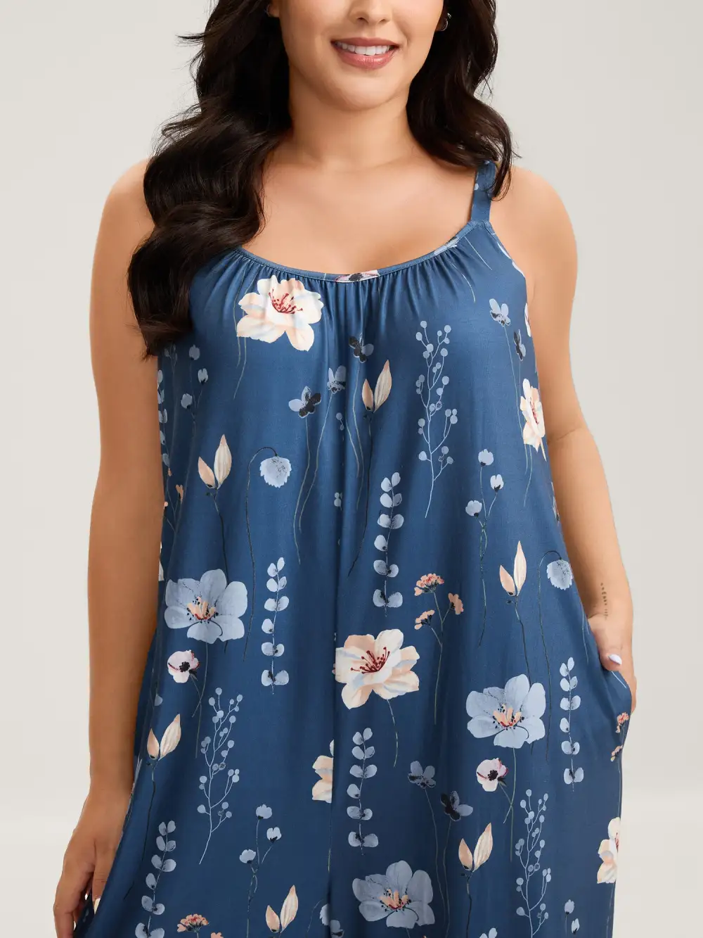 Stretchy Lined Floral Print Cami Jumpsuit