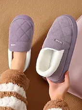 Women's Quilted Indoor Slippers with Faux Fur Lining – Warm Home Shoes for Winter and Cold Floors