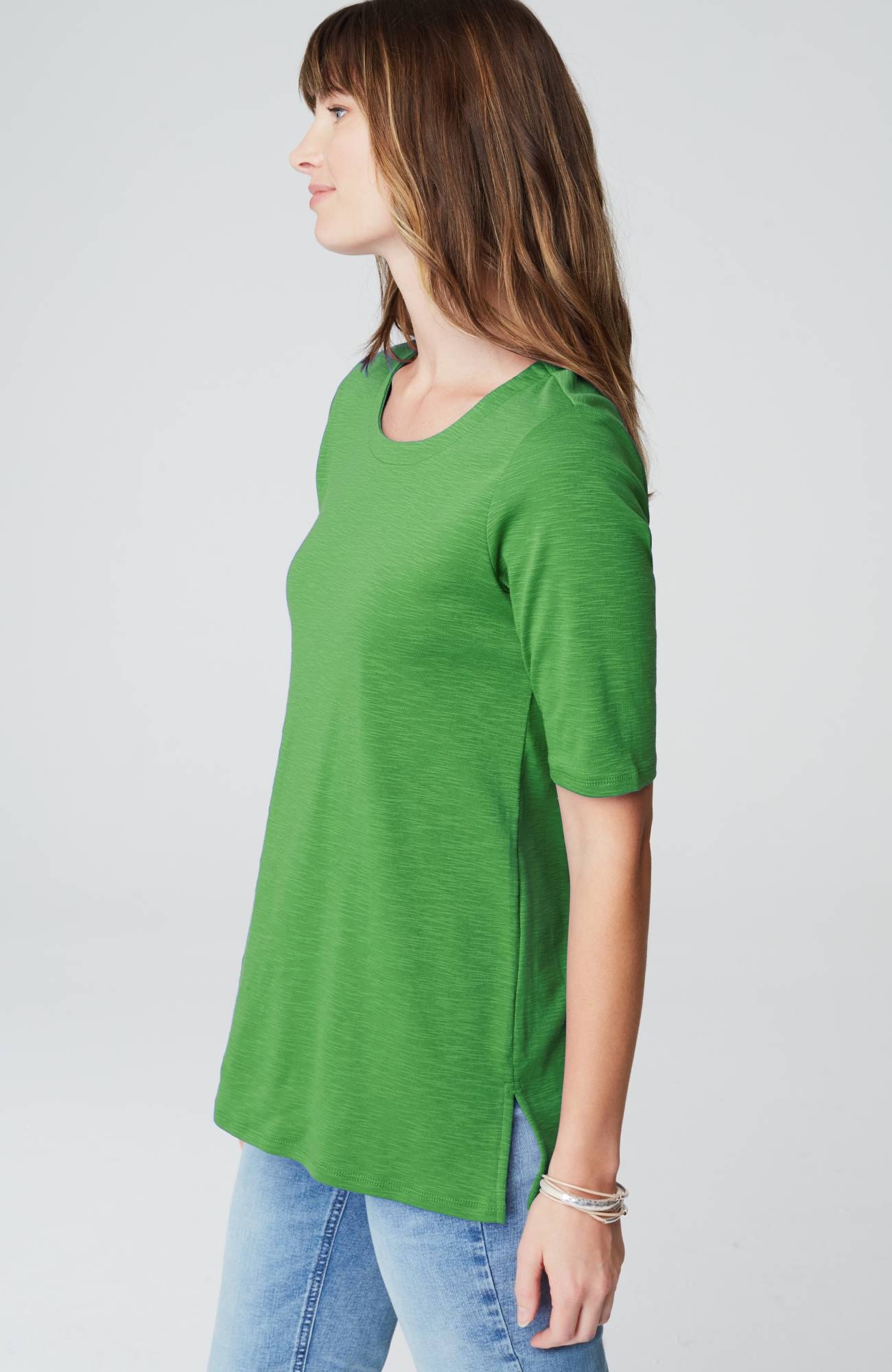 pima-slub scoop-neck side-slit tee