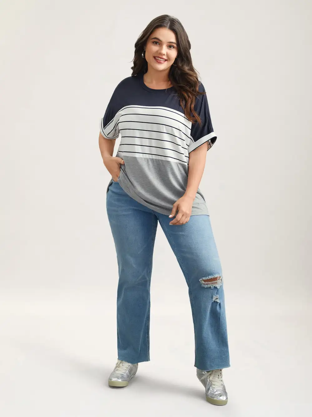 Color-Block Stretchy Stripes T-Shirt