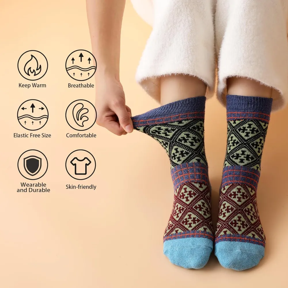 Clothirily Wool Socks- Thick Soft Wool Socks for Women, Vintage Warm Womens Wool Socks, Winter Warm Boot Socks for Women Men