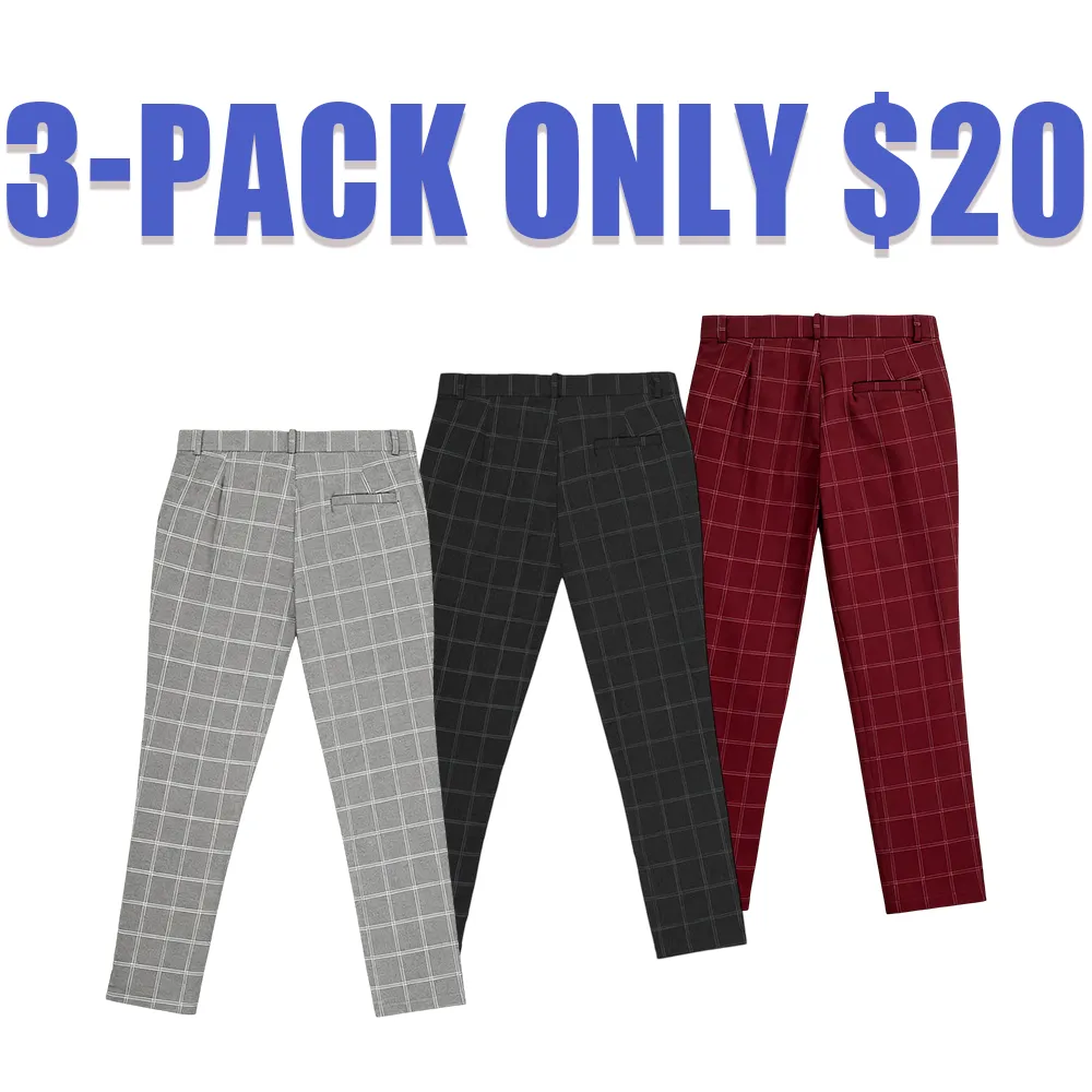 Men's Plaid Button-Fly Slim Trousers (Pocket Design) - Work/Daily, All Seasons