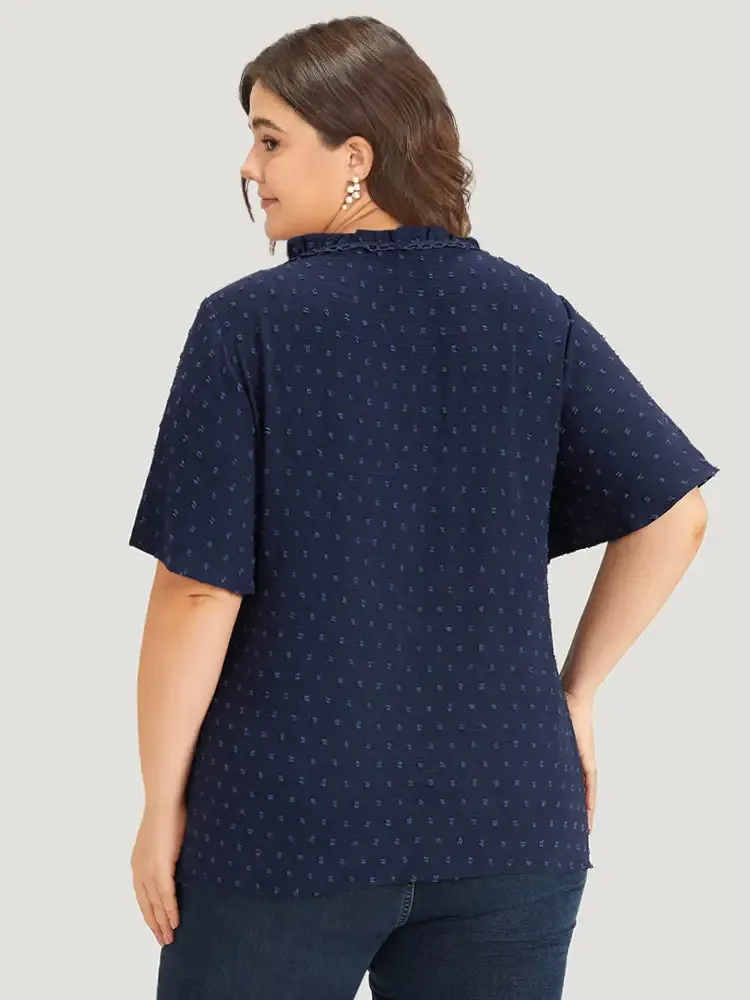 Polka Dot Frill Trim V Neck Flutter Blouse