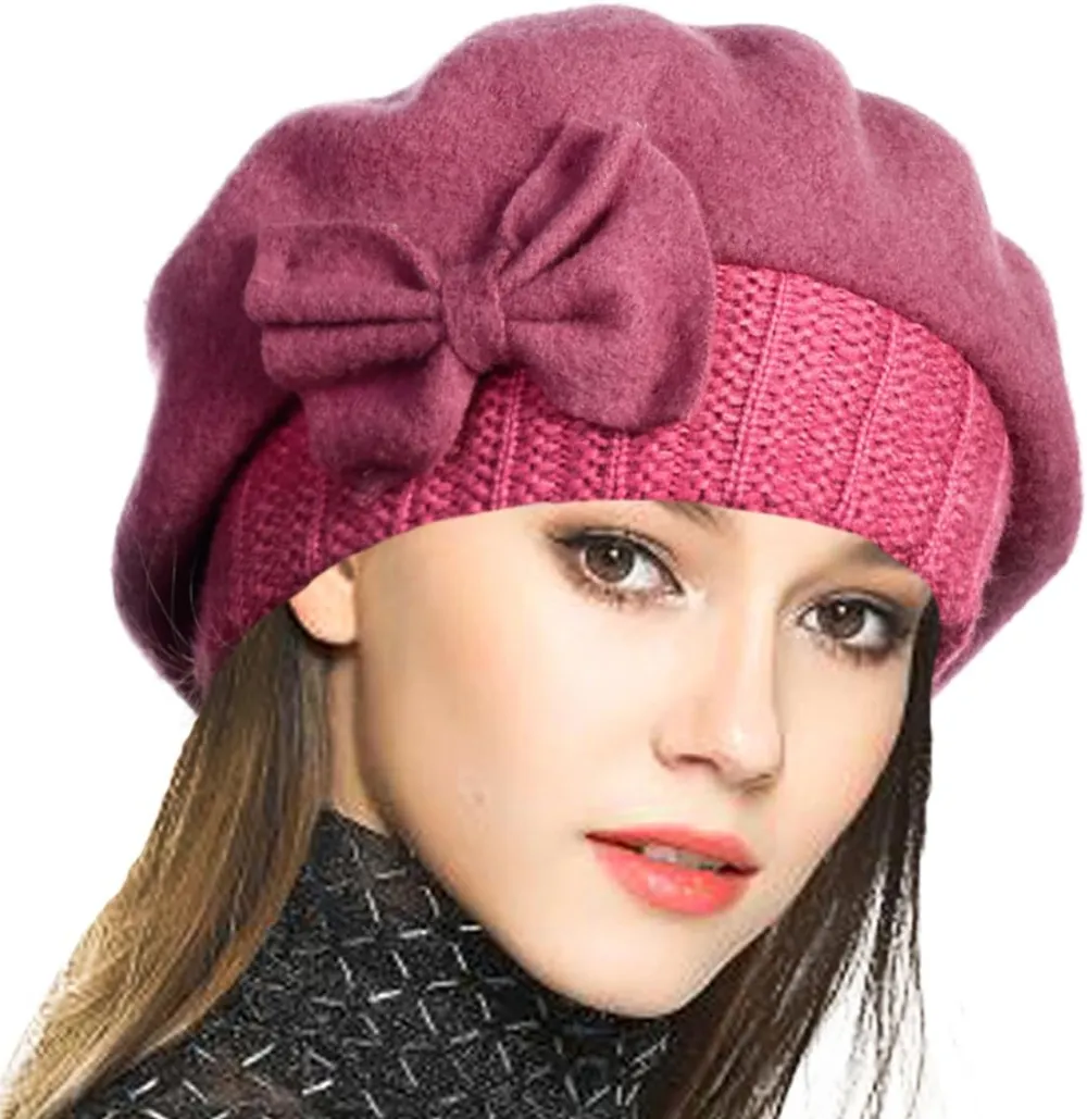 Lady French Beret 100% Wool Beret Floral Dress Beanie Winter Hat