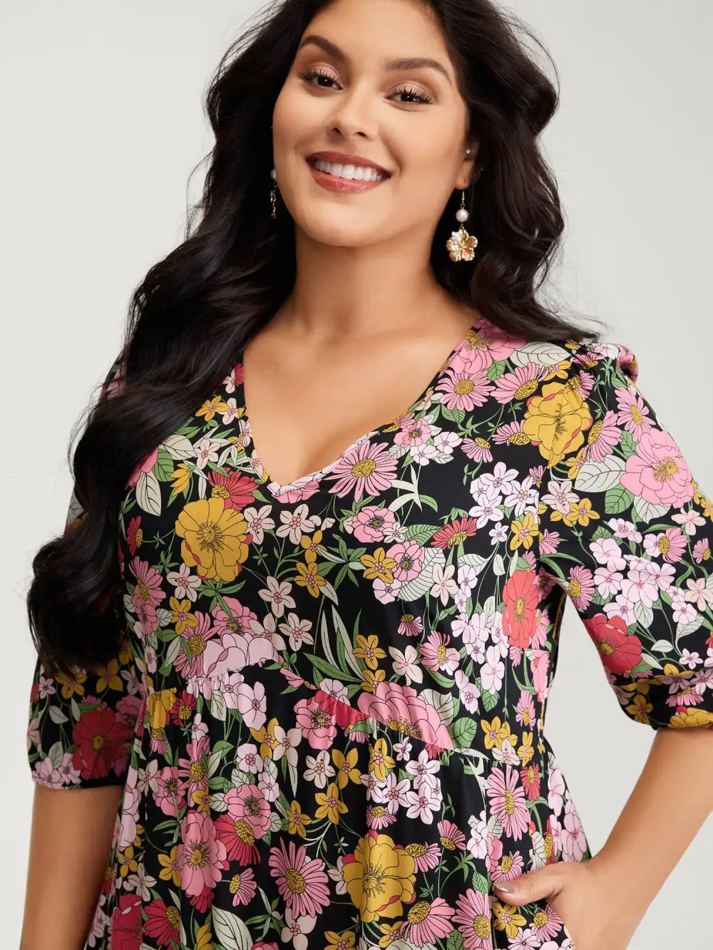 Rayon Floral Print Cinched Waist Mini Dress