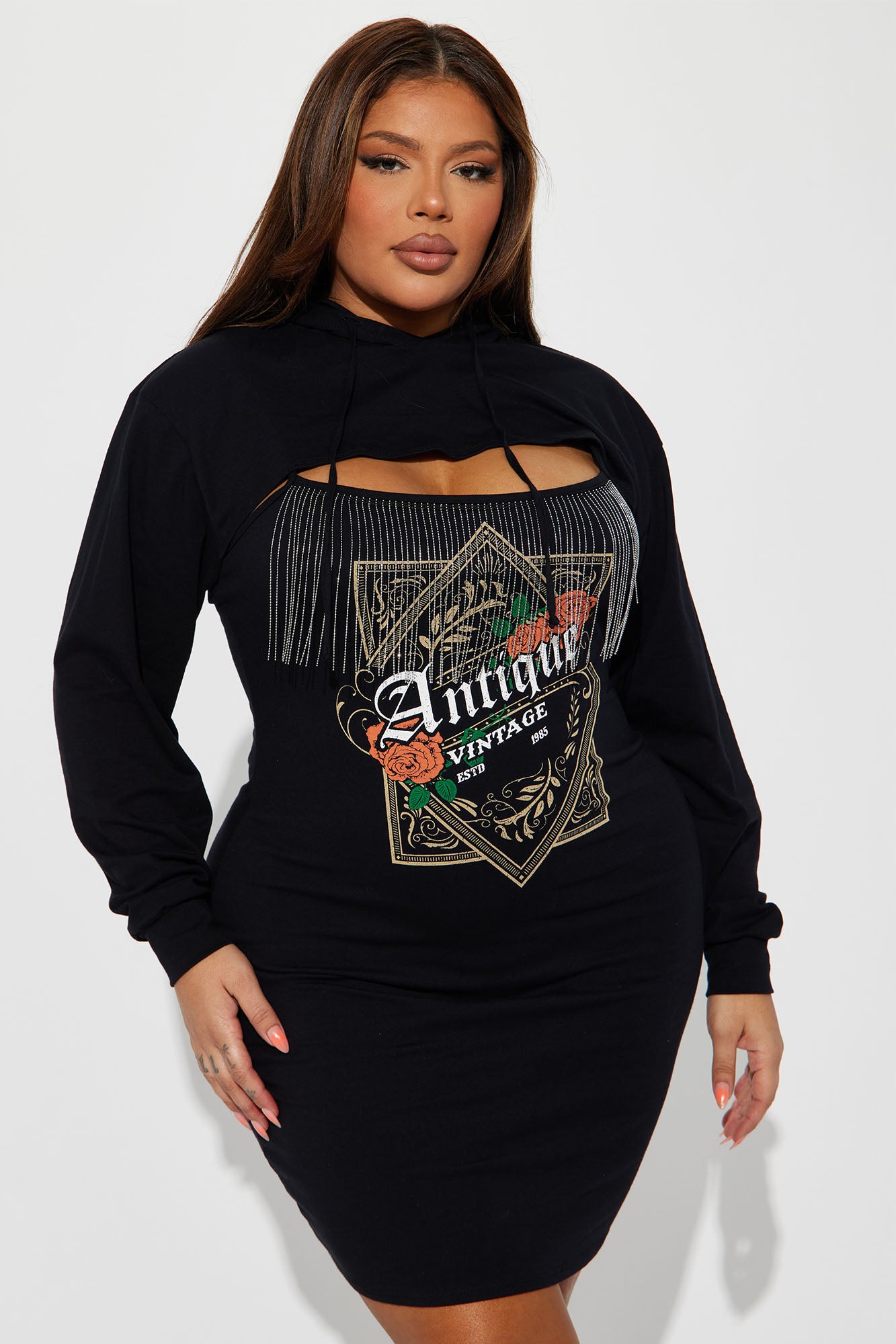 Vintage Sweater Mini Dress Set - Black