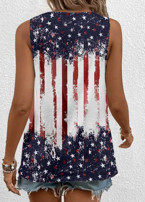 American Flag Multi Color Sleeveless Cut Out Tank Top
