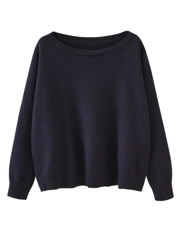 Women's Plain Scoop Neck Drop Shoulder Knit Sweater (Fall/Winter)