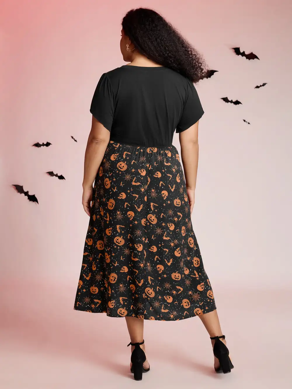 Pumpkin Contrast Print Pockets Maxi Dress