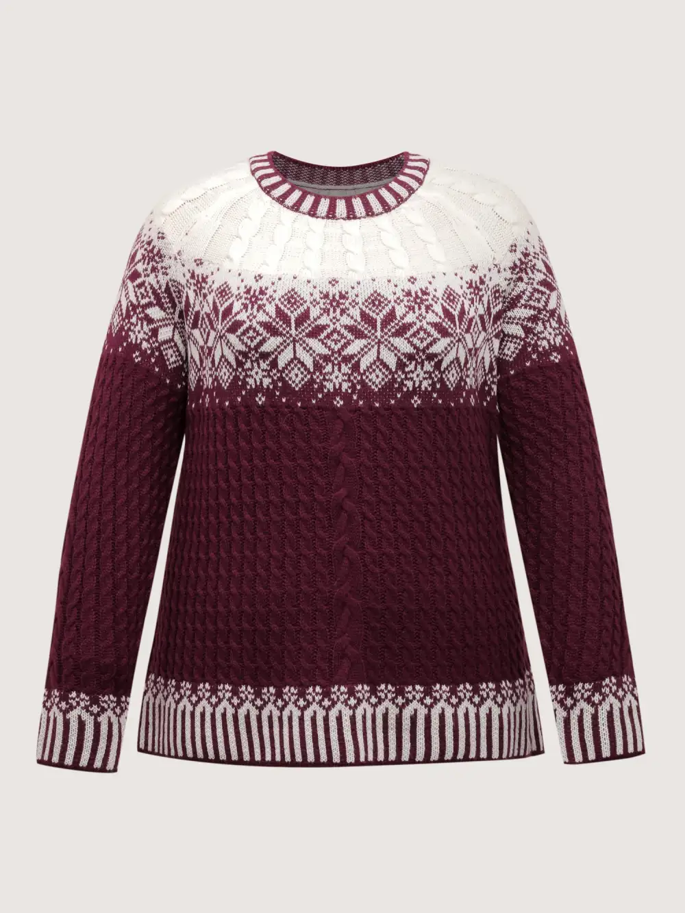 Cozy Textured Contrast Ribbed Hem Pullover