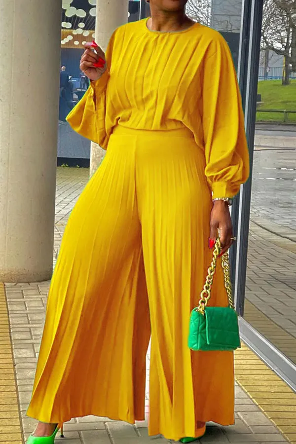 Pleated Wide-Leg Pant Set