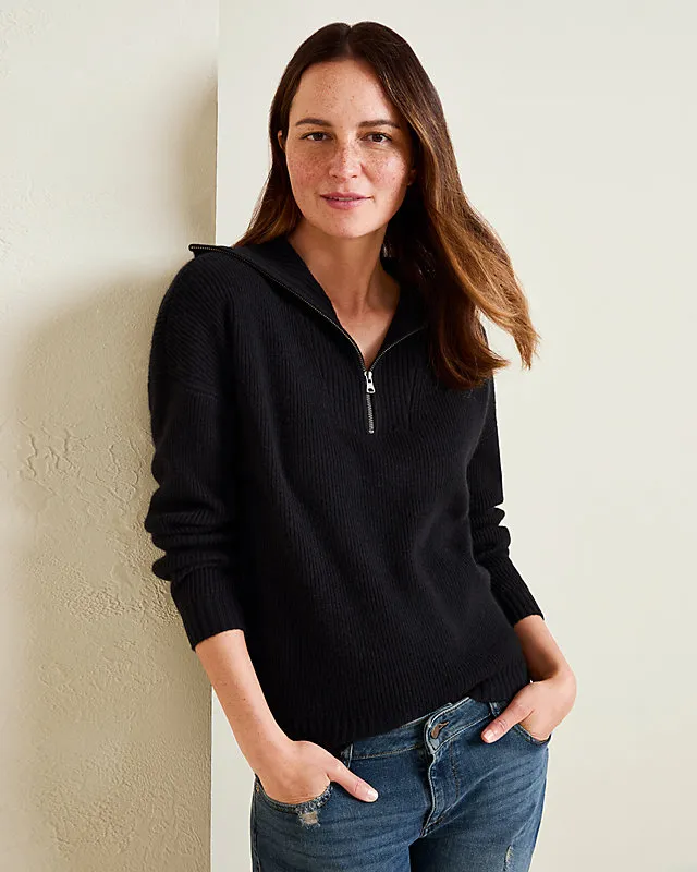 Washable-Cashmere Half-Zip Sweater
