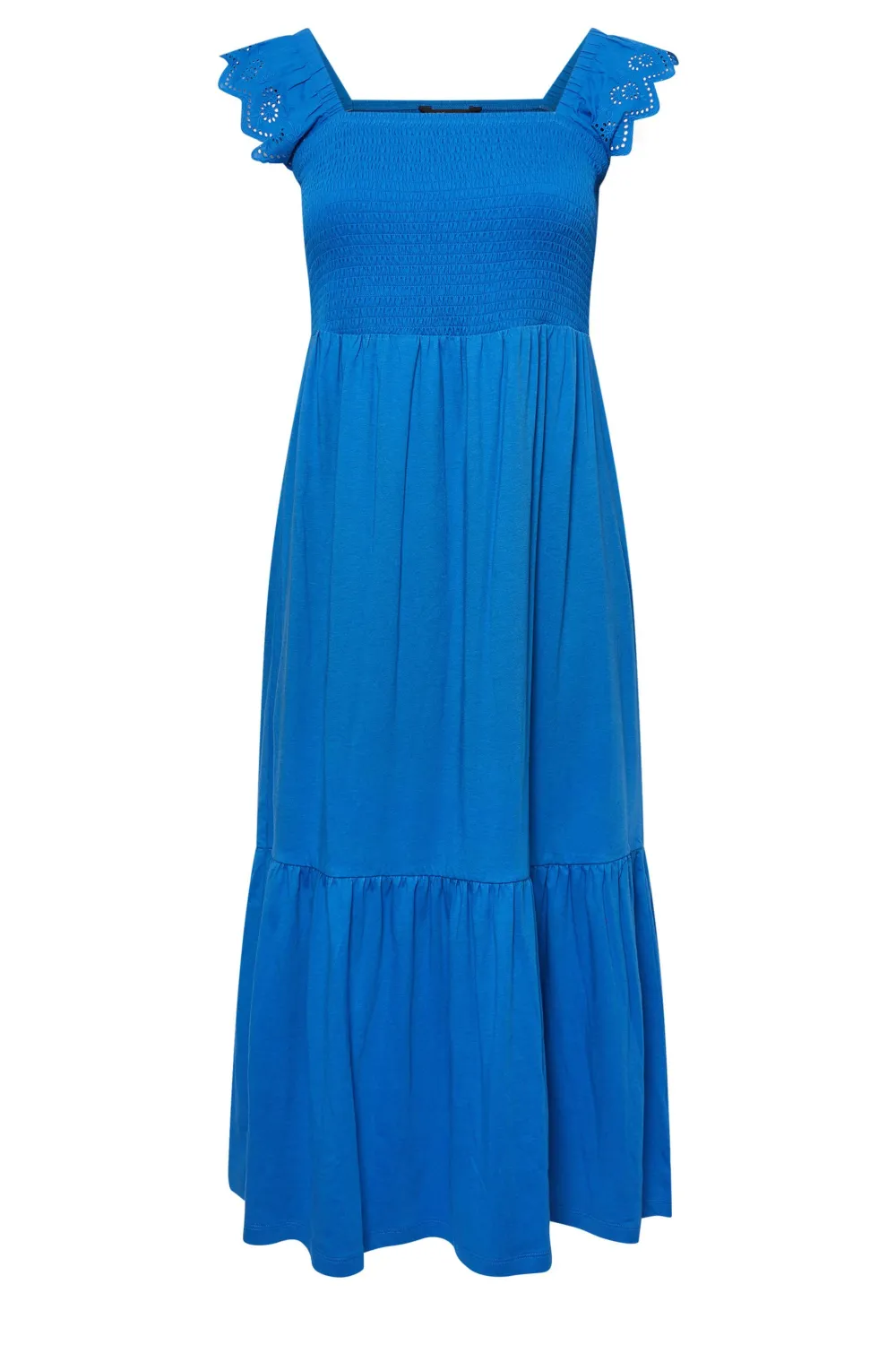 YOURS Curve Blue Frill Sleeve Shirred Midaxi Dress