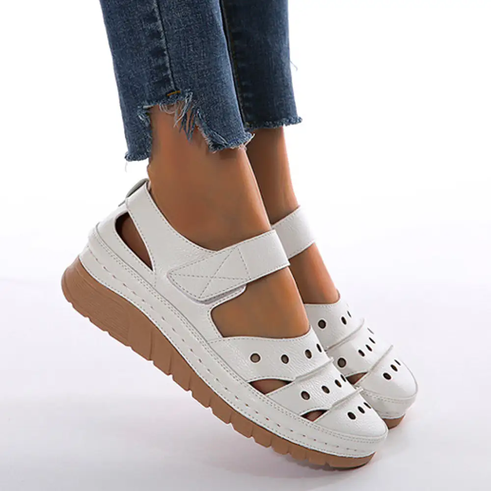 - Women's Casual Platform Flat Comfort Breathable Leather Walking Shoes