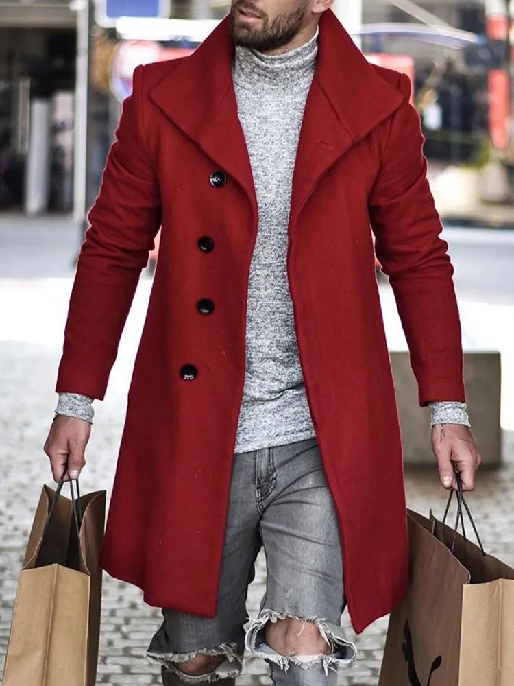 Casual Lapel Pure Color Single Breasted Overcoat