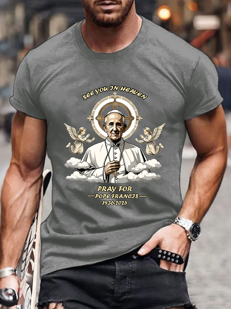 Men's See You In Heaven Pray For Pf 1936-2025 Print Short Sleeve Round Neck Cotton T-Shirt