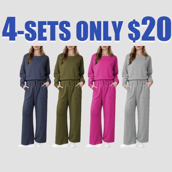 Women's Cotton 2 Piece Outfits Sweatsuit Casual Fall Long Sleeve Knit Tops And Pants Lounge Sets