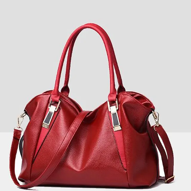 Women's Handbag Crossbody Bag Satchel Top Handle Bag PU Leather Shopping Daily Office & Career Zipper Solid Color Fashion Wine Black White