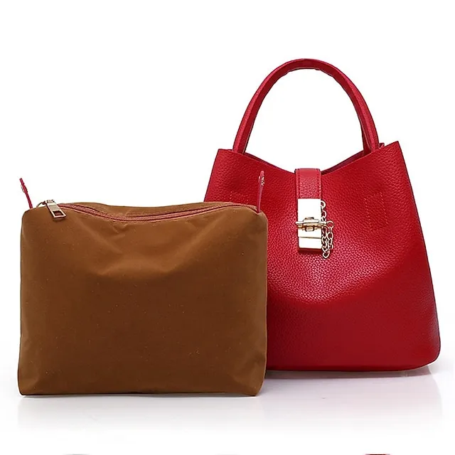 Women's Handbag Crossbody Bag Shoulder Bag PU Leather Office Daily Chain Solid Color Black Pink Red