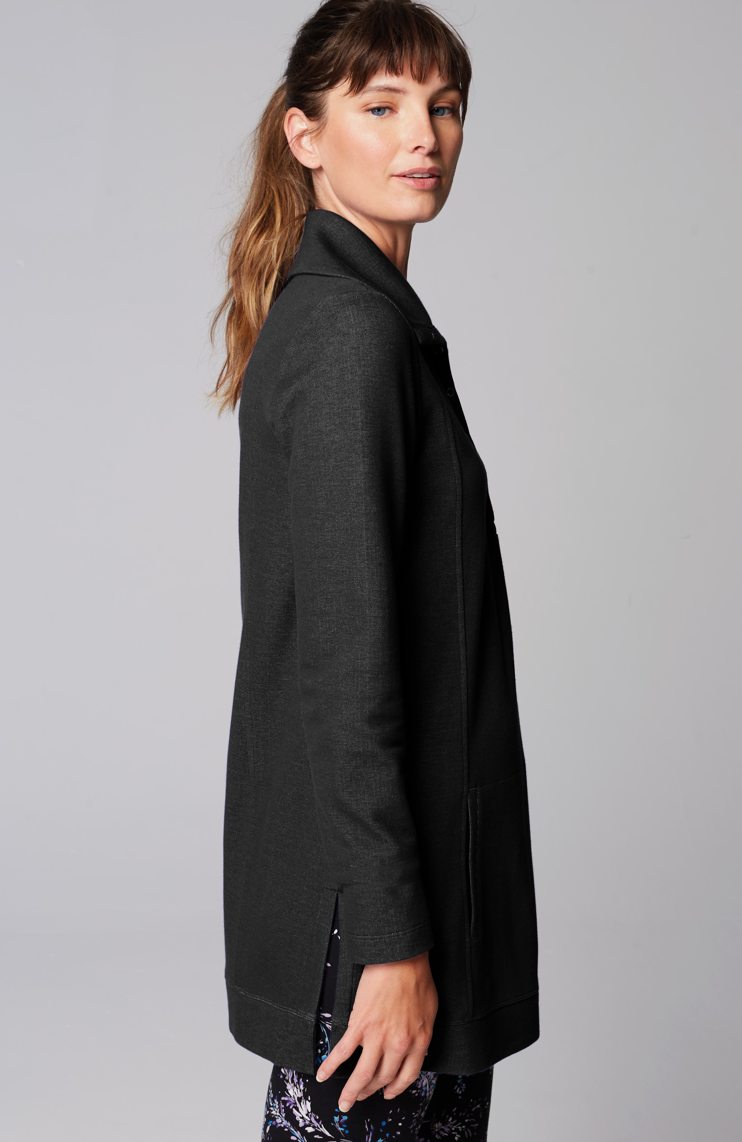 Fit Double-Knit Snap-Collared Tunic