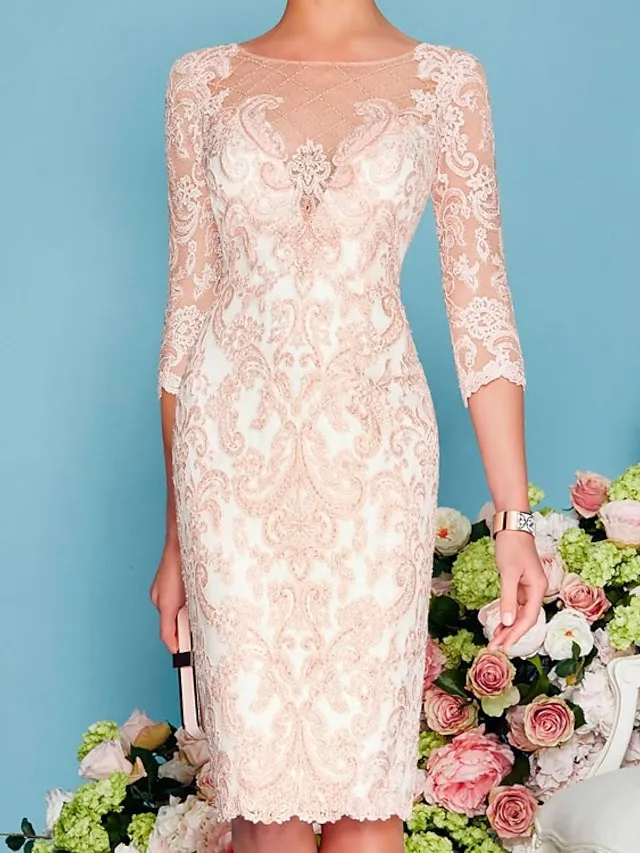 Women‘s Lace Dress Dress Set Midi Dress Pink Yellow Light Green Light gray Light Blue White 3/4 Length Sleeve Floral Pure Color Lace Summer Spring Crew Neck Elegant Classic Party 2023 S M L XL XXL 3XL