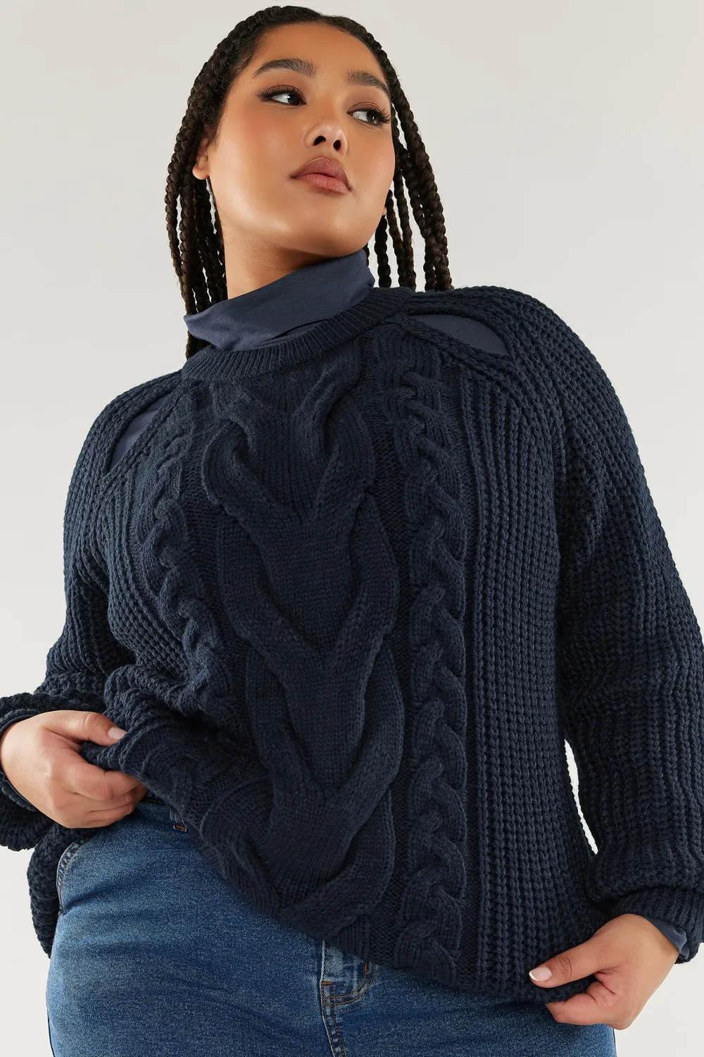 YOURS Curve Pink Cable Knit Cut Out Jumper