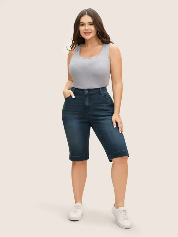 Vintage Dark Wash Slit Hem Cropped Jeans