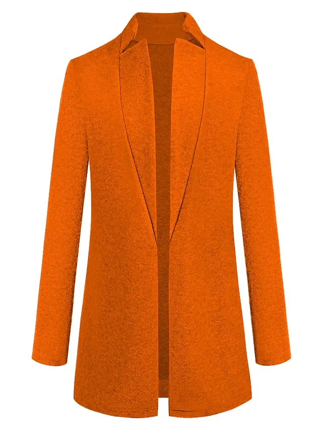 Women's Pea Coat Winter Coat Open Front Stand Collar Trench Coat Fall Warm Windproof Overcoat Christmas Jacket caramel colour