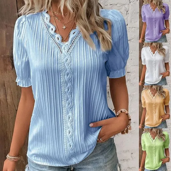 Limited Stock🛒49%OFF🔥V Neck Plain Lace Elegant Shirt