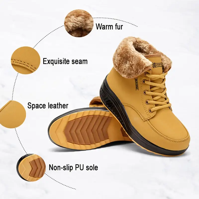 Cilool Plush Warm Winter Boots Women's Platform  Ankle Swing Shoes
