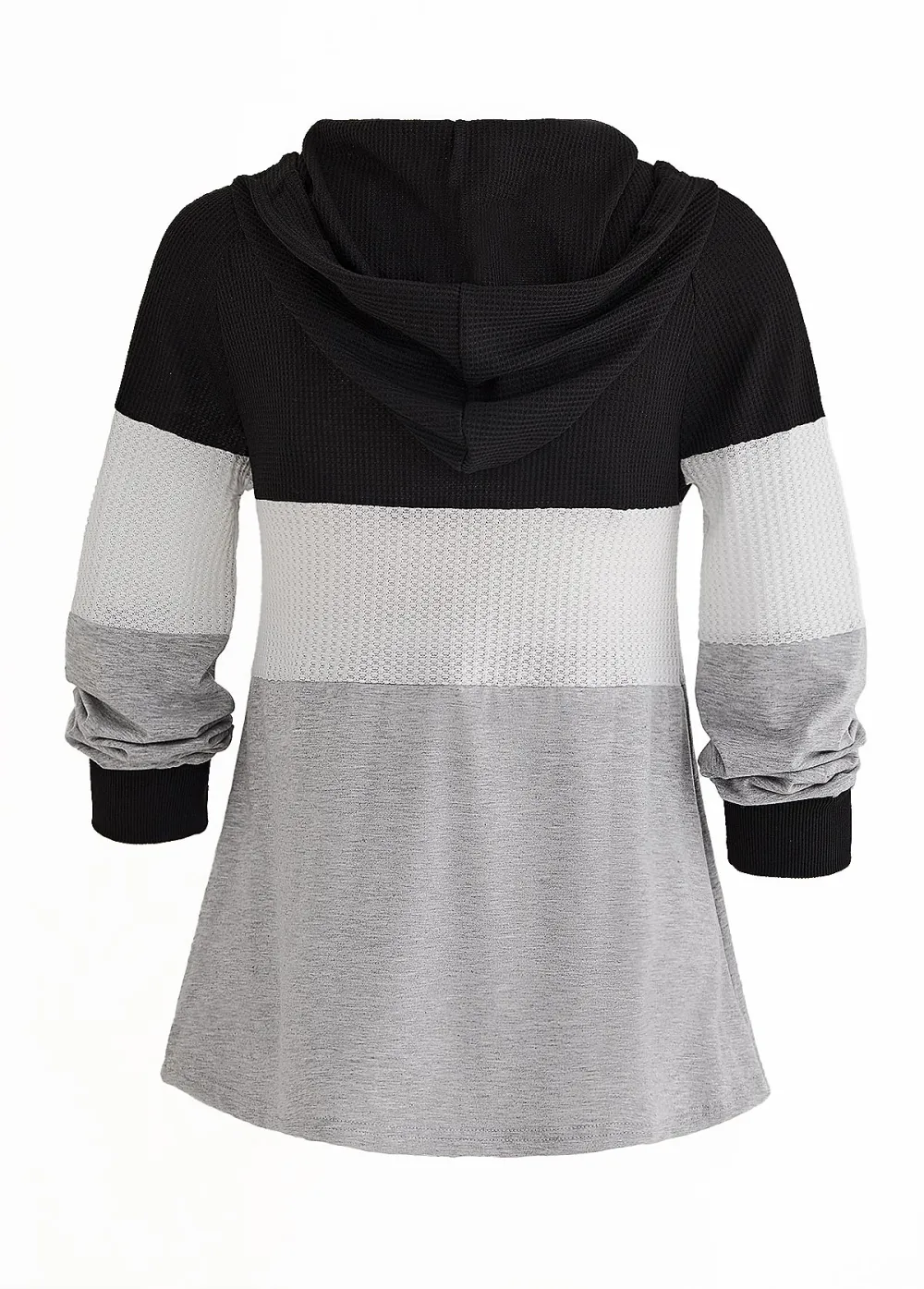 Black Patchwork Long Sleeve Contrast Hoodie