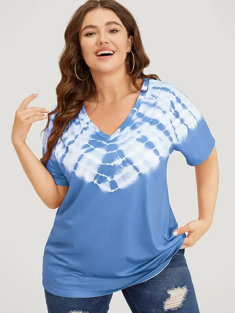 Tie Dye Short Sleeve V Neck T-shirt