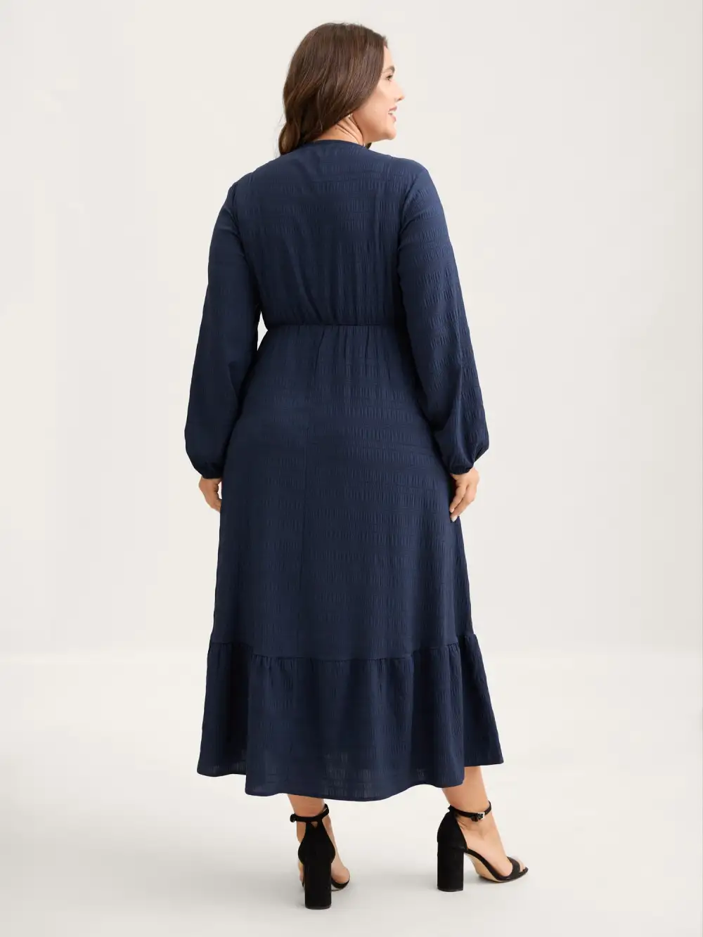 Solid Shirred Plisse Flutter Hem Dress