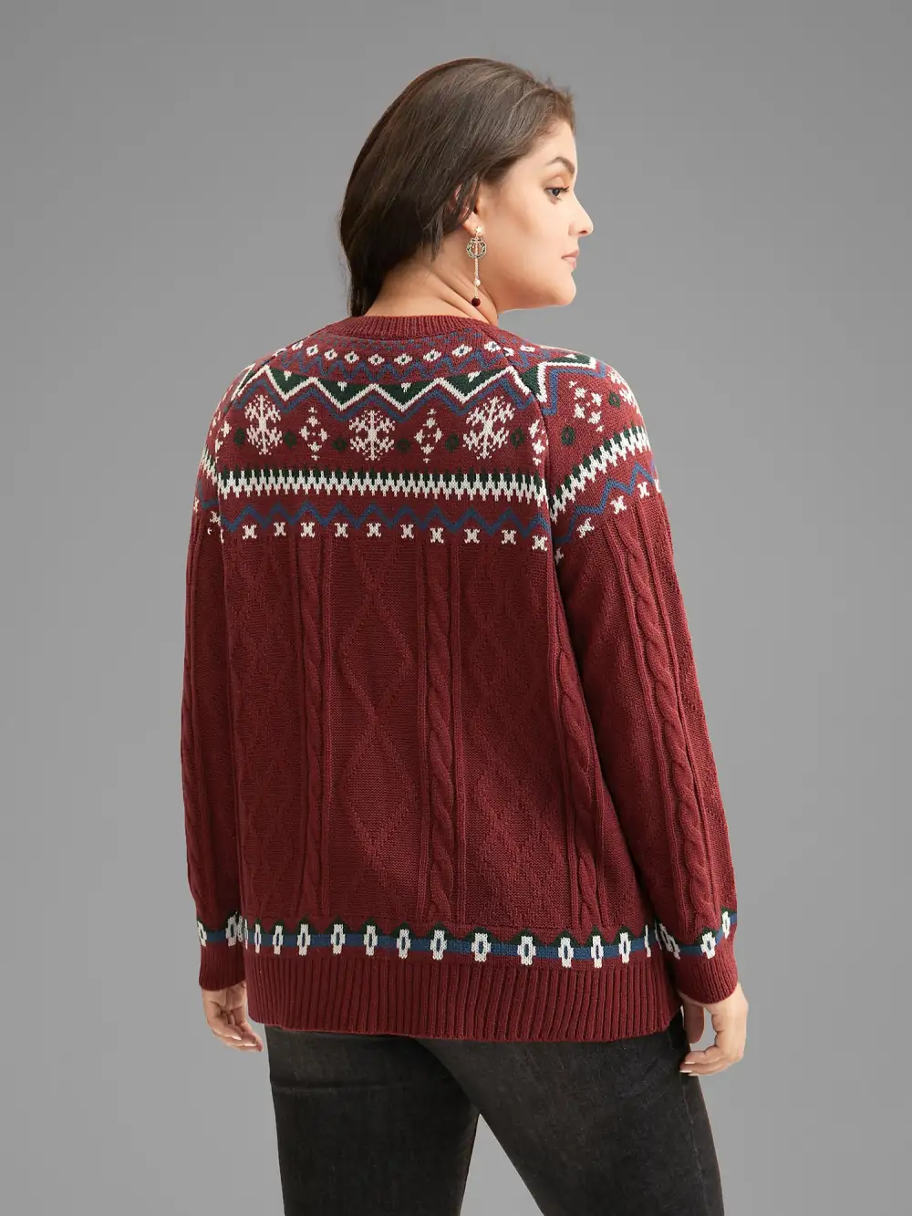 Festive Fair Isle Cable Knit Pullover