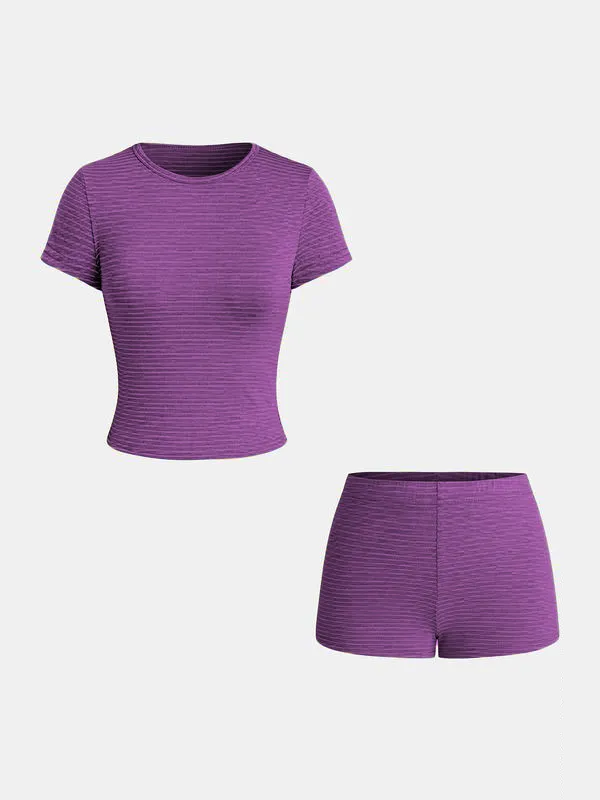 Women's Striped Two-Piece Set – Crop Top & Shorts Summer Outfit