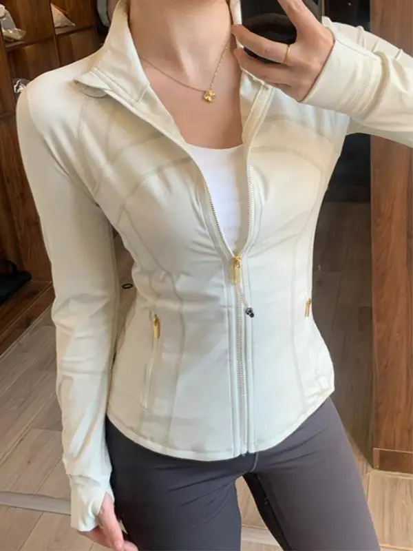 Yoga Suit Gold Zipper Version Women's Yoga Jacket, Sports Stand Up Collar Jacket, Fitness Slim Fit and Slimming Top, Women Workout Clothes