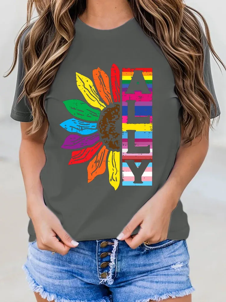 Women'S Lgbt Gay Ally Sunflower Rainbow Pride Flag Men Women Kids T Shirt